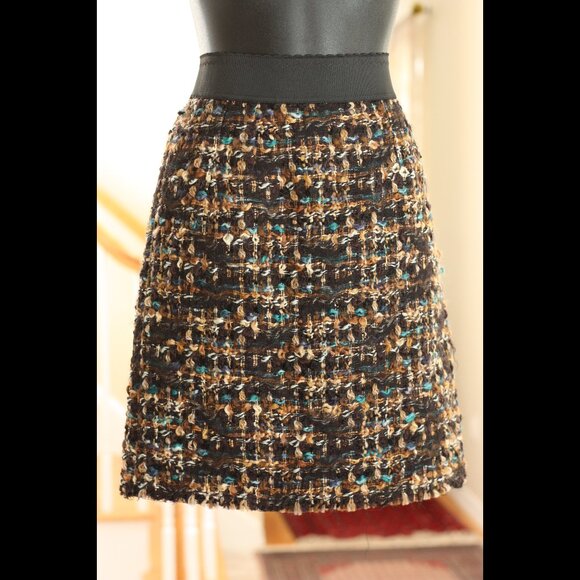 DOLCE & GABBANA Black, Tan, White and Blue Tweed Mini Skirt - Picture 1 of 5